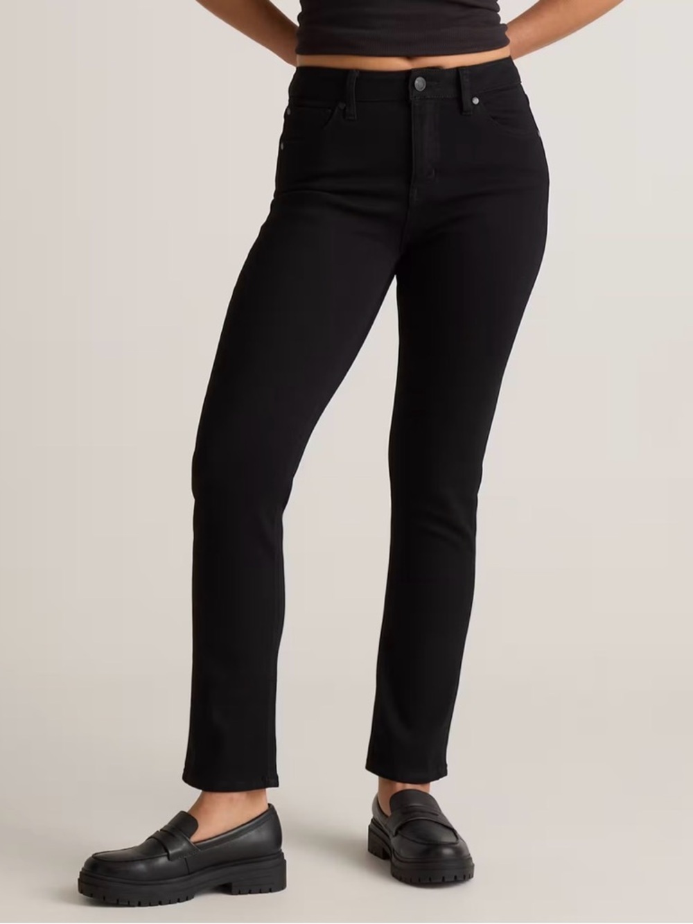 Quince Luna Stretch Slim Straight Black Jeans Cotton Denim Size 31